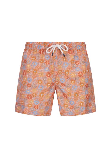 FEDELI Swim Shorts Arancioni Con Pattern Di Fiori Multicolor - FEDELI
