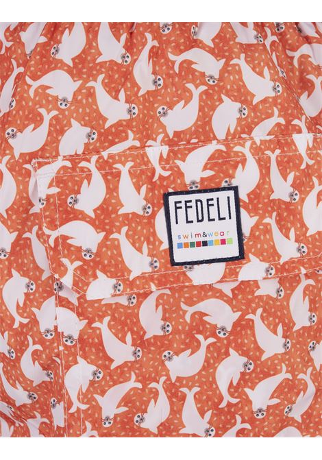 FEDELI Swim Shorts Arancioni Con Pattern Di Foche - FEDELI