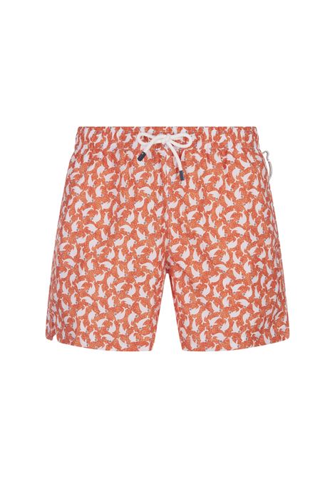 FEDELI Swim Shorts Arancioni Con Pattern Di Foche - FEDELI
