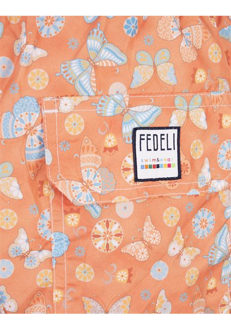 FEDELI Swim Shorts Arancioni Con Stampa Farfalle - FEDELI