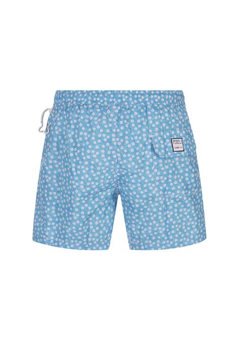 FEDELI Swim Shorts Azzurri Con Micro Pattern Margherite - FEDELI