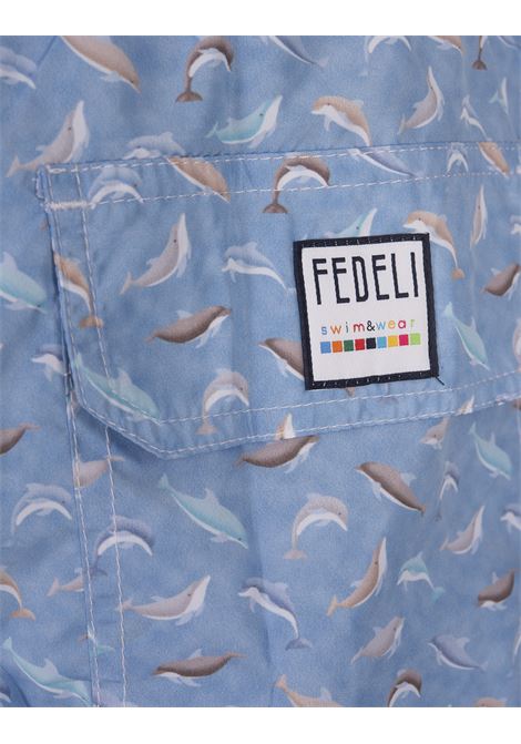 FEDELI Swim Shorts Azzurri Con Pattern Delfini - FEDELI