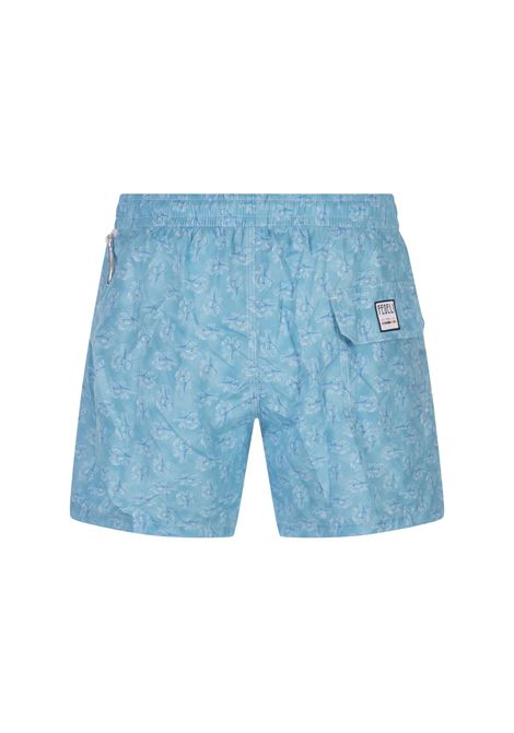 FEDELI Swim Shorts Azzurri Con Pattern Di Astici - FEDELI