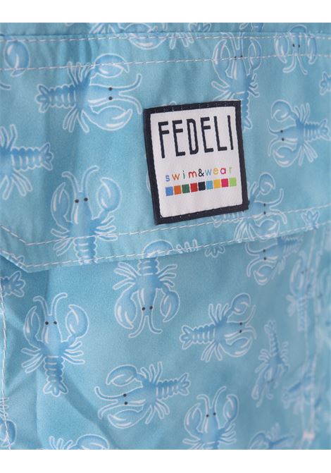 FEDELI Swim Shorts Azzurri Con Pattern Di Astici - FEDELI