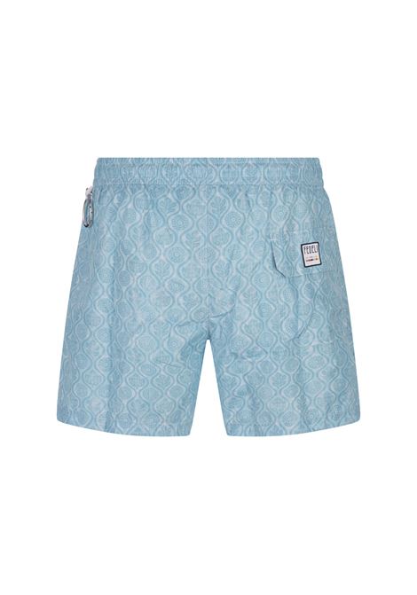 FEDELI Swim Shorts Azzurri Con Pattern Di Fiori E Foglie - FEDELI