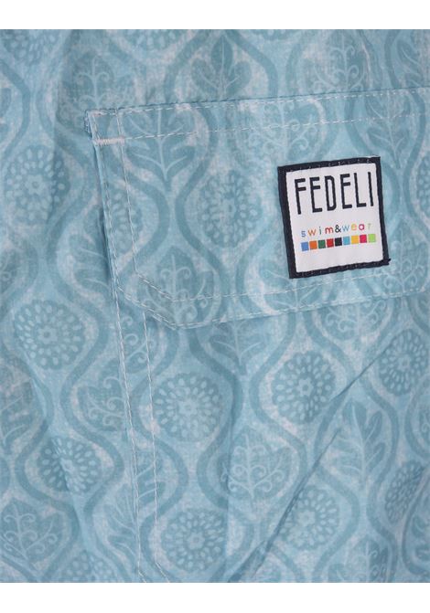 FEDELI Swim Shorts Azzurri Con Pattern Di Fiori E Foglie - FEDELI