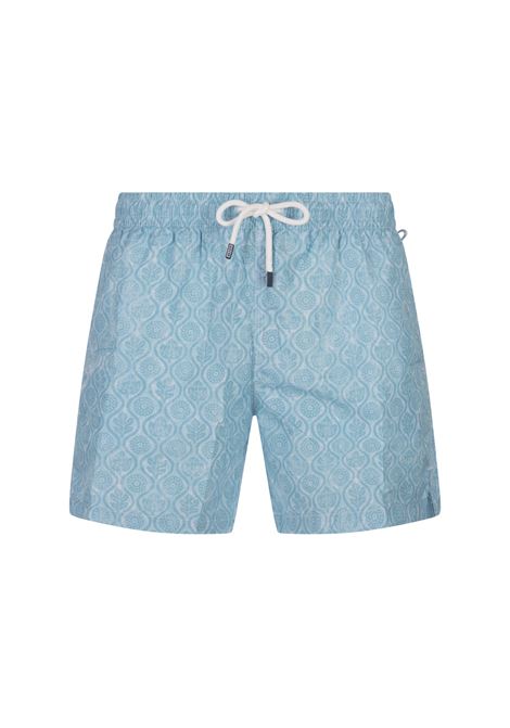 FEDELI Swim Shorts Azzurri Con Pattern Di Fiori e Foglie - FEDELI