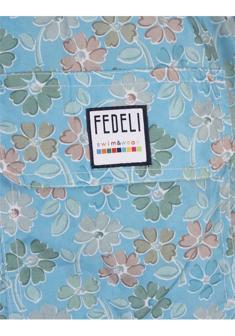 FEDELI Swim Shorts Azzurri Con Pattern Di Fiori Multicolor - FEDELI