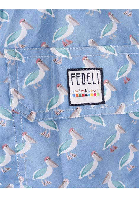 FEDELI Swim Shorts Azzurri Con Pattern Di Pellicani - FEDELI