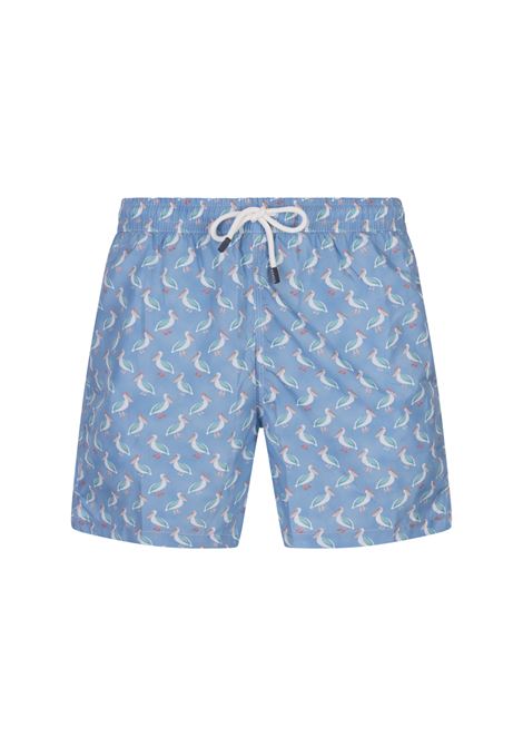 FEDELI Swim Shorts Azzurri Con Pattern Di Pellicani - FEDELI