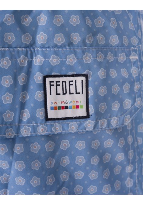 FEDELI Swim Shorts Azzurro Cielo Con Micro Pattern Di Fiori - FEDELI