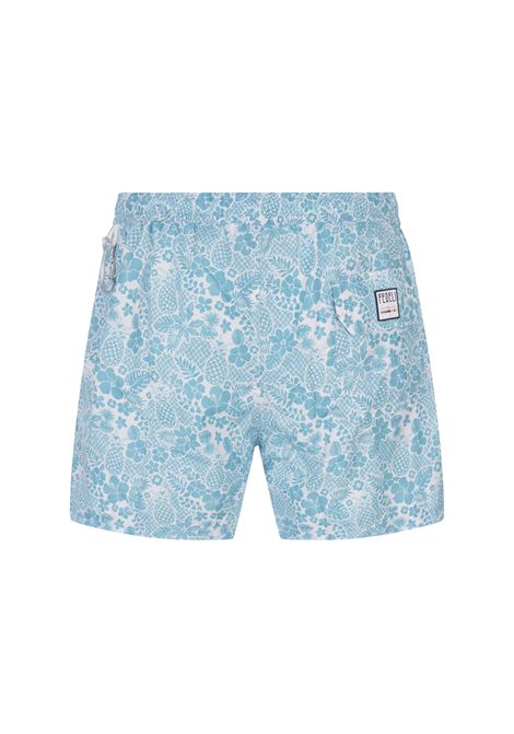FEDELI Swim Shorts Azzurro Cielo Con Pattern Tropicale - FEDELI