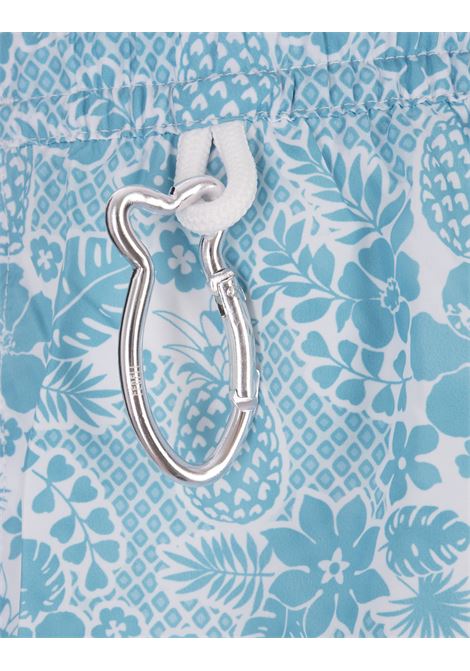 FEDELI Swim Shorts Azzurro Cielo Con Pattern Tropicale - FEDELI