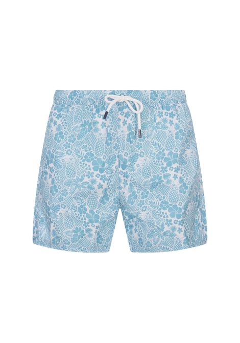 FEDELI Swim Shorts Azzurro Cielo Con Pattern Tropicale - FEDELI