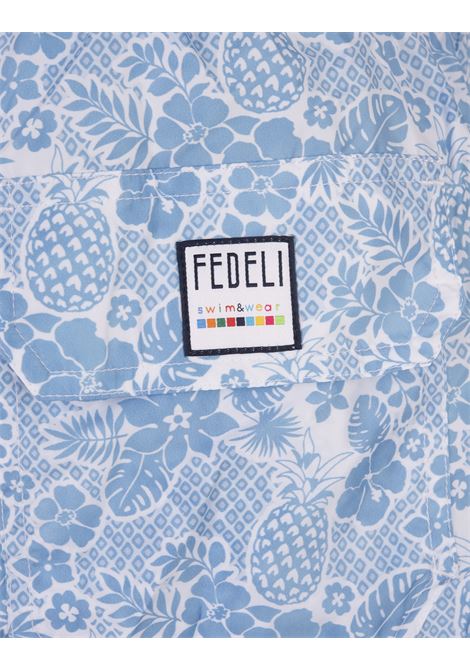 FEDELI Swim Shorts Azzurro Con Pattern Tropicale - FEDELI