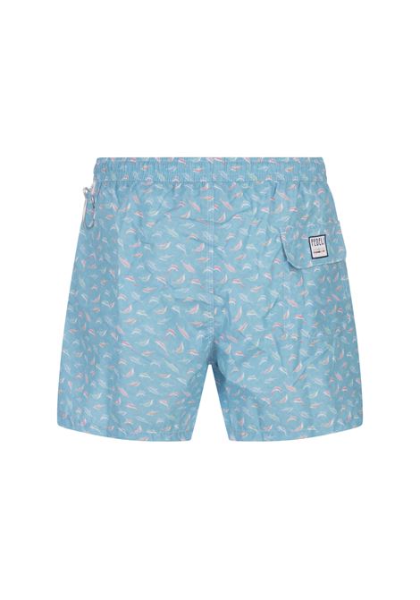 FEDELI Swim Shorts Celesti Con Pattern Delfini Colorati - FEDELI