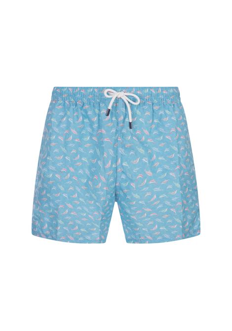 FEDELI Swim Shorts Celesti Con Pattern Delfini Colorati - FEDELI