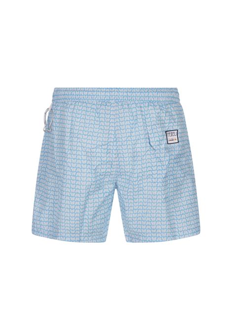 FEDELI Swim Shorts Celesti Con Pattern Di Granchi - FEDELI