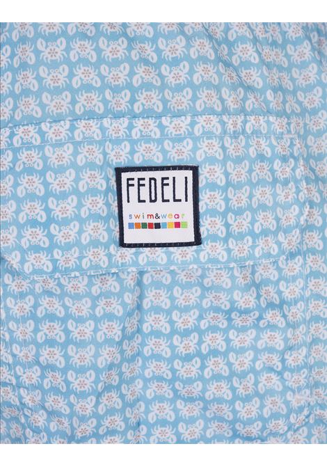 FEDELI Swim Shorts Celesti Con Pattern Di Granchi - FEDELI