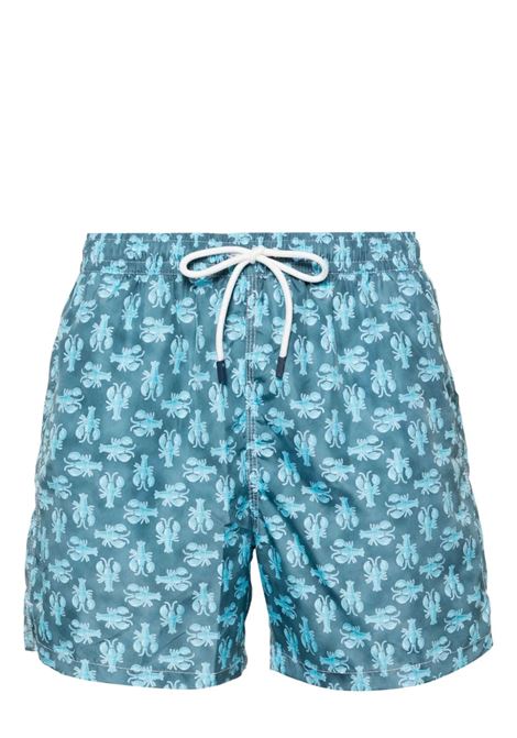 FEDELI Swim Shorts Petrolio Con Pattern Aragoste - FEDELI