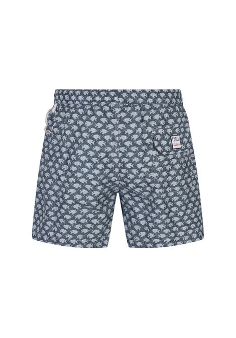 FEDELI Swim Shorts Petrolio Con Pattern Pesci - FEDELI