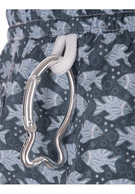FEDELI Swim Shorts Petrolio Con Pattern Pesci - FEDELI