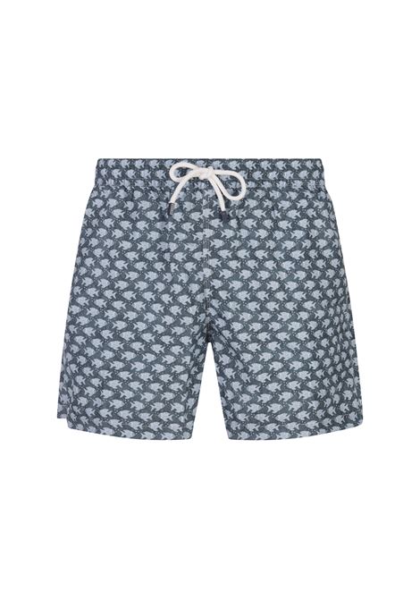 FEDELI Swim Shorts Petrolio Con Pattern Pesci - FEDELI