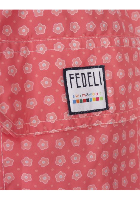 FEDELI Swim Shorts Rossi Con Micro Pattern Di Fiori - FEDELI