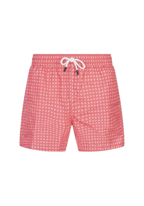 FEDELI Swim Shorts Rossi Con Micro Pattern Di Fiori - FEDELI