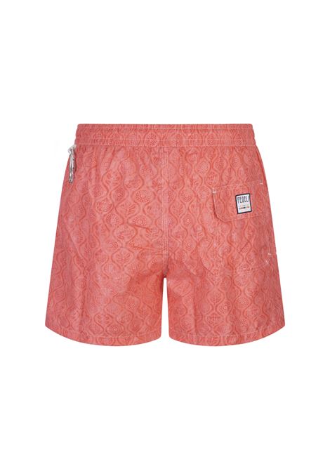 FEDELI Swim Shorts Rossi Con Pattern Di Fiori E Foglie - FEDELI