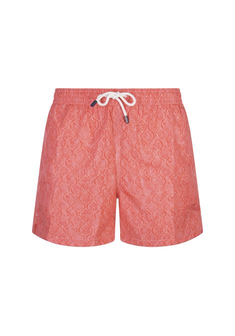 FEDELI Swim Shorts Rossi Con Pattern di Fiori e Foglie - FEDELI