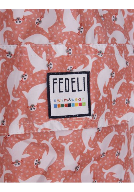 FEDELI Swim Shorts Rossi Con Pattern Di Foche - FEDELI