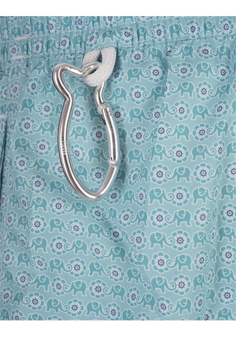 FEDELI Swim Shorts Turchesi Con Pattern Elefanti E Fiori - FEDELI