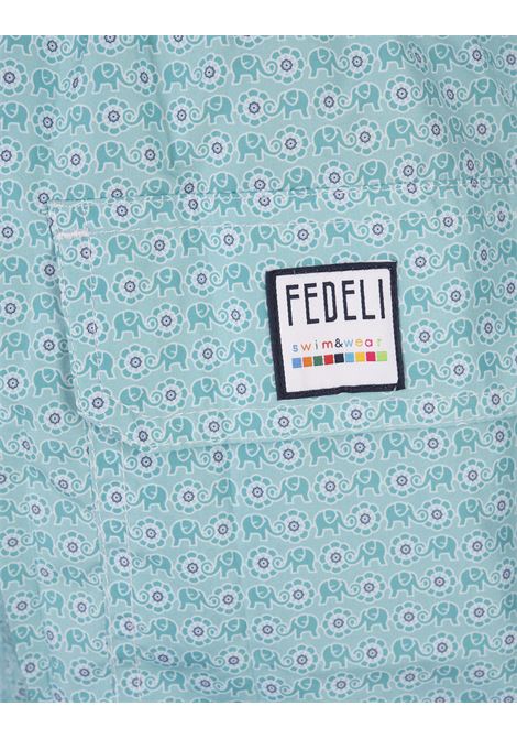 FEDELI Swim Shorts Turchesi Con Pattern Elefanti E Fiori - FEDELI