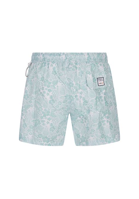FEDELI Swim Shorts Verde Acqua Con Pattern Tropicale - FEDELI