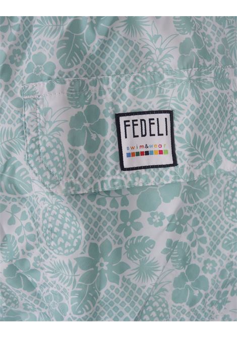 FEDELI Swim Shorts Verde Acqua Con Pattern Tropicale - FEDELI