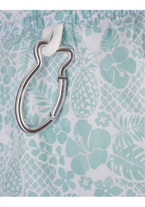 FEDELI Swim Shorts Verde Acqua Con Pattern Tropicale - FEDELI