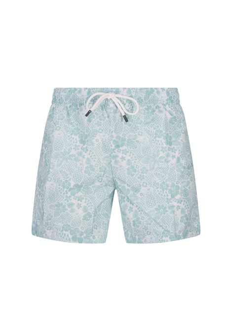 FEDELI Swim Shorts Verde Acqua Con Pattern Tropicale - FEDELI