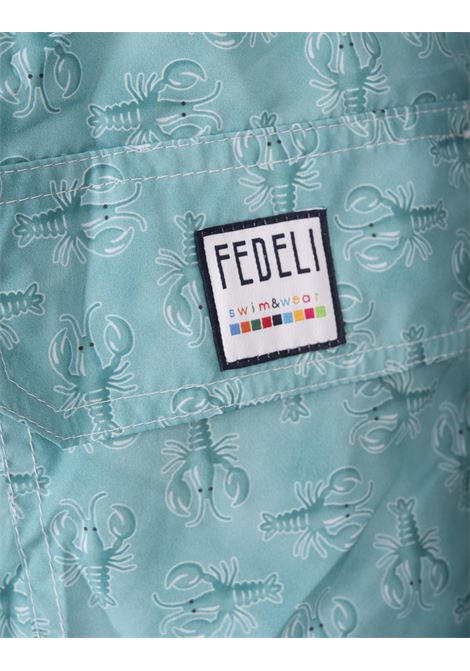 FEDELI Swim Shorts Verdi Con Pattern Di Astici - FEDELI