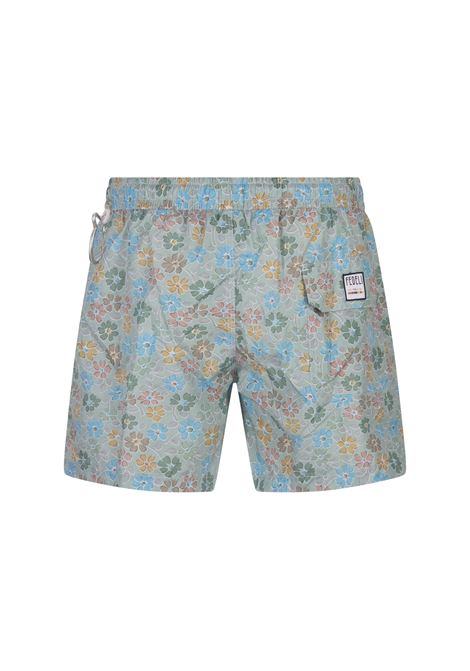 FEDELI Swim Shorts Verdi Con Pattern Di Fiori Multicolor - FEDELI