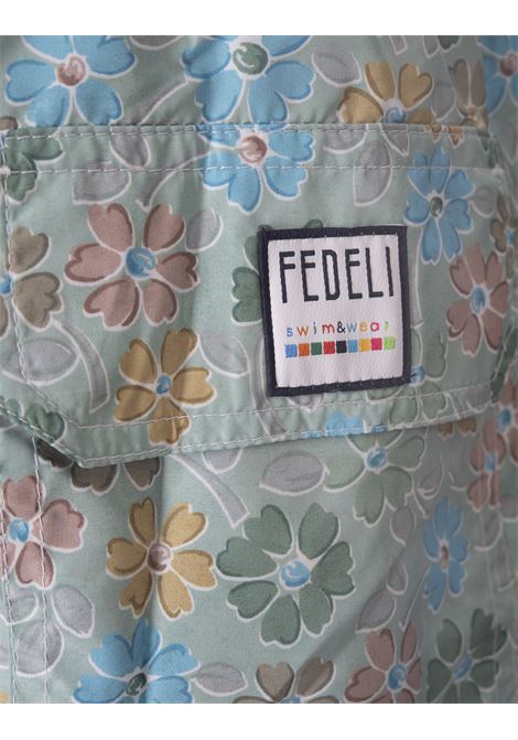 FEDELI Swim Shorts Verdi Con Pattern Di Fiori Multicolor - FEDELI