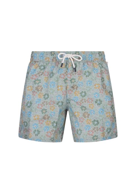FEDELI Swim Shorts Verdi Con Pattern Di Fiori Multicolor - FEDELI