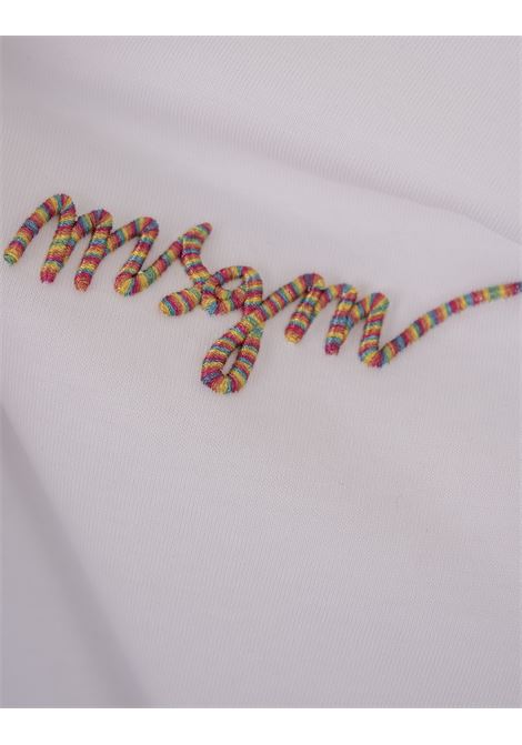 MSGM T-Shirt Bianca Con Logo Corsivo Ricamato Multicolore - MSGM
