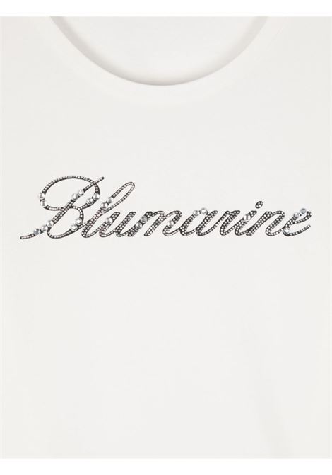 MISS BLUMARINE KIDS T-Shirt Bianca Con Logo Di Strass - MISS BLUMARINE KIDS