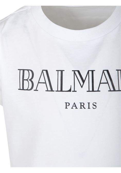 BALMAIN KIDS T-Shirt Bianca Con Logo Stile Romano - BALMAIN KIDS