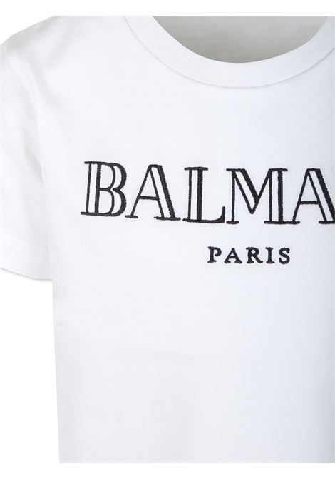 BALMAIN KIDS T-Shirt Bianca Con Logo Stile Romano Ricamato - BALMAIN KIDS