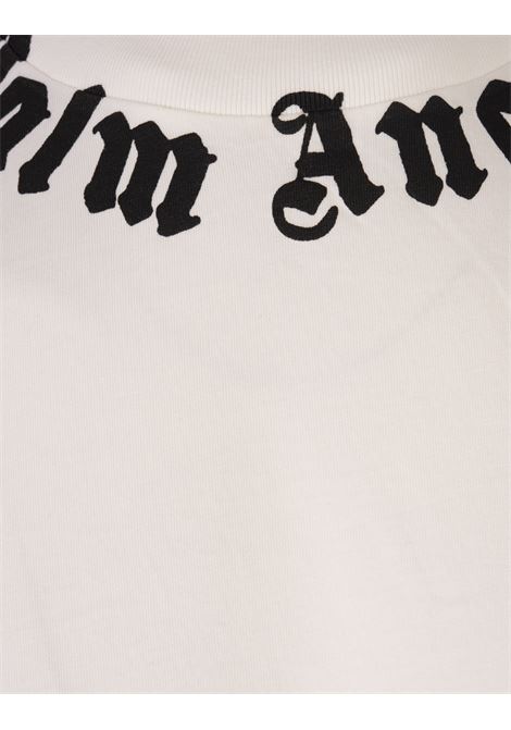 PALM ANGELS T-Shirt Bianca Con Logo Sullo Scollo - PALM ANGELS