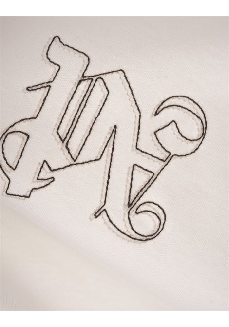 PALM ANGELS T-Shirt Bianca Con Monogram Ricamato - PALM ANGELS