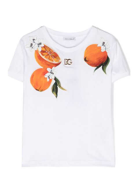 DOLCE & GABBANA KIDS T-Shirt Bianca Con Stampa Arance - DOLCE & GABBANA KIDS