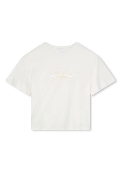 CHLOÉ KIDS T-Shirt Bianca Con Stampa Logo e Stelle - CHLOÉ KIDS